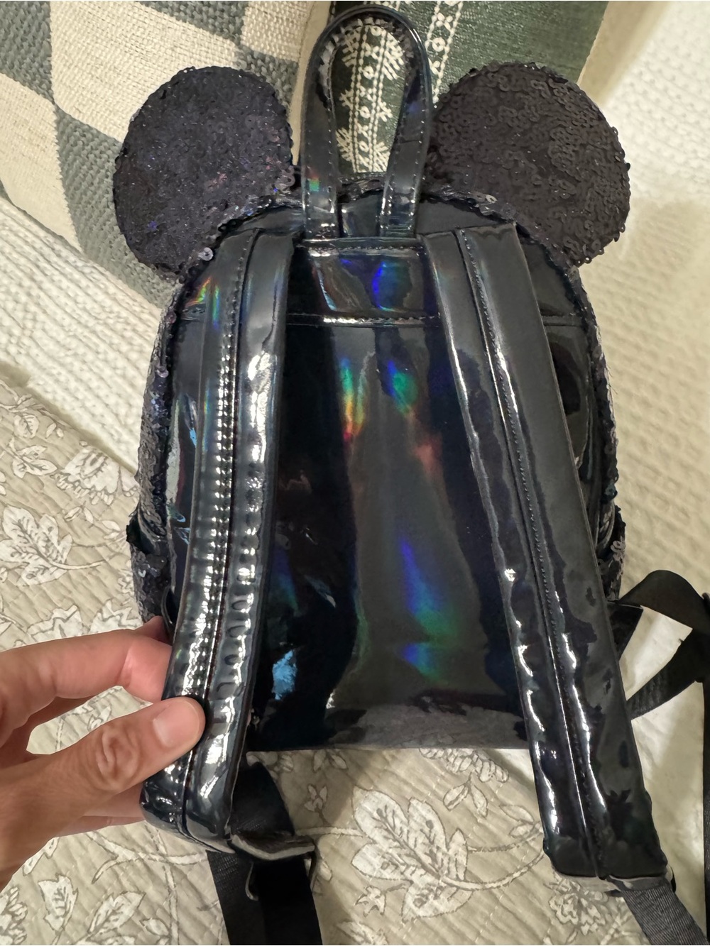 LoungeFly Sequin Minnie Ear Mini Backpack - Black - Picture 7 of 15